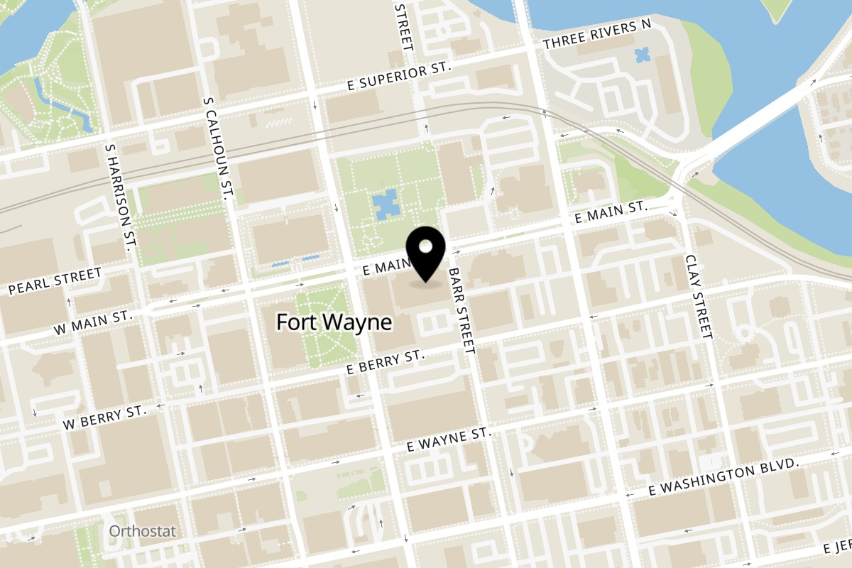 Map showing the location of Saisaki Fort Wayne on 200 E Main St Suite 120 in Fort Wayne